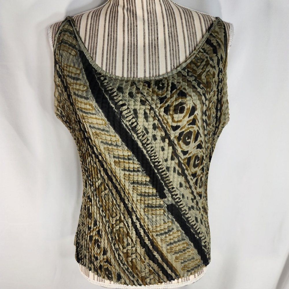 Creative Design Works CDW Grey Tan Black Accordion Pleat Sleeveless Top Medium